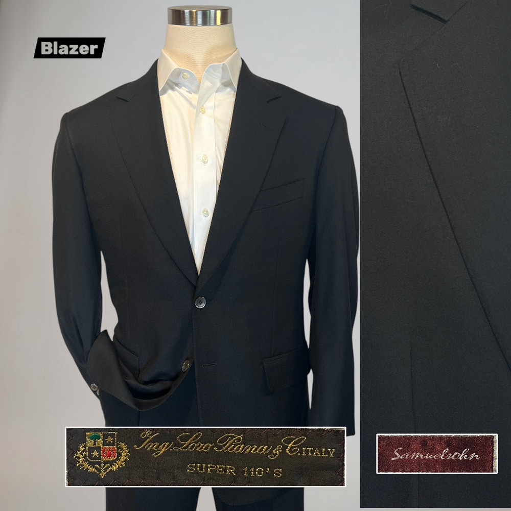 Loro Piana x Samuelsohn S110s Full Canvas 44R Black Blazer Sport Coat